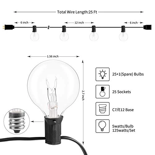 Brightown Outdoor String Lights 25FT G40 Globe Patio Lights With 26 Edison Glass Bulbs (1 Spare), Waterproof Connectable… 2 Brightown Outdoor String Lights 25FT G40 Globe Patio Lights With 26 Edison Glass Bulbs (1 Spare), Waterproof Connectable… - Image 2