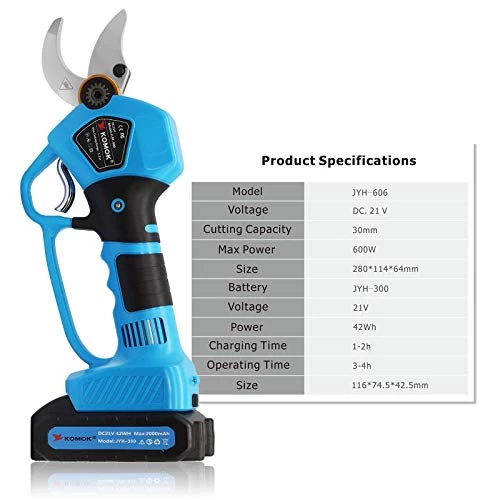 KOMOK Electric Pruning Shears Cordless Scissors,Power Hedge Trimmer Secateurs With 2 Rechargeable 2000mAh Batteries Tree… 6 KOMOK Electric Pruning Shears Cordless Scissors,Power Hedge Trimmer Secateurs With 2 Rechargeable 2000mAh Batteries Tree… - Image 6