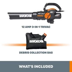 WORX WG512 Trivac 2.0 Electric 12-amp 3-in-1 Vacuum Blower/Mulcher/Vac, Black And Orange -Garden Supply Store 41kbk5s8pL