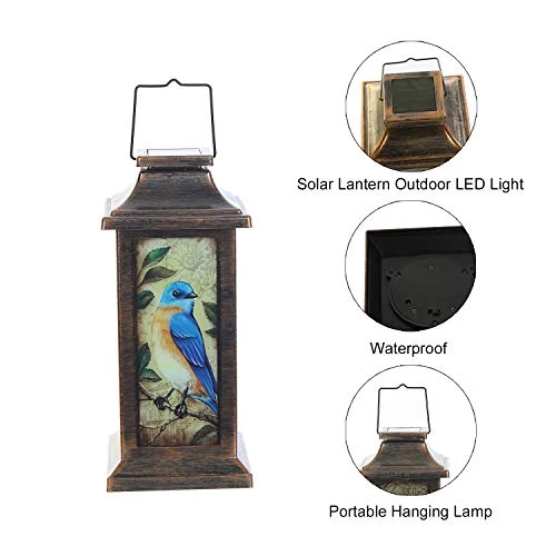 TZSSP Decorative Lantern Hanging Solar Lantern Waterproof Portable Lamp Outdoor Garden Decorative LED Light, Blue Bird… 5 TZSSP Decorative Lantern Hanging Solar Lantern Waterproof Portable Lamp Outdoor Garden Decorative LED Light, Blue Bird… - Image 5