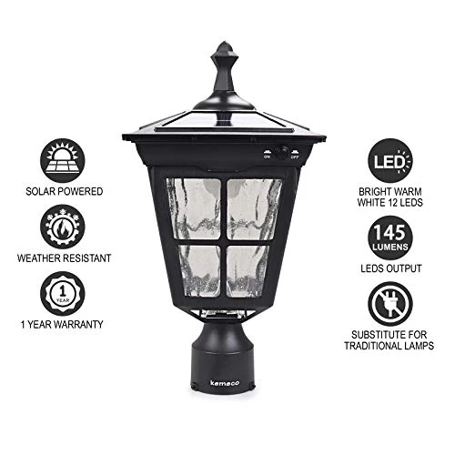 Kemeco ST4311AQ LED Cast Aluminum Solar Post Light Fixture With 3-Inch Fitter Base For Outdoor Garden Post Pole Mount 3 Kemeco ST4311AQ LED Cast Aluminum Solar Post Light Fixture With 3-Inch Fitter Base For Outdoor Garden Post Pole Mount - Image 3