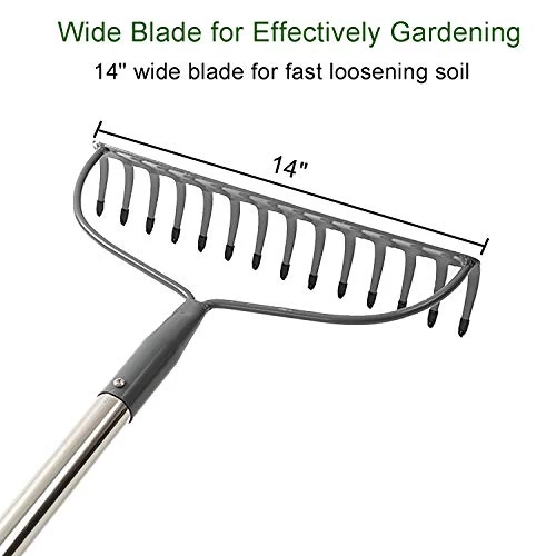 Garden Rake Heavy Duty Bow Rake With 72″ Stainless Steel Handle Metal Rake For Lawn With 14 Tines 3 Garden Rake Heavy Duty Bow Rake With 72″ Stainless Steel Handle Metal Rake For Lawn With 14 Tines - Image 3
