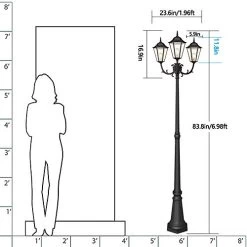 PARTPHONER Outdoor Lamp Post Light 3-Head, Waterproof Hexagon Black Street Light Pole With Clear Glass Shade For Yard… -Garden Supply Store 41p21JxcTXL