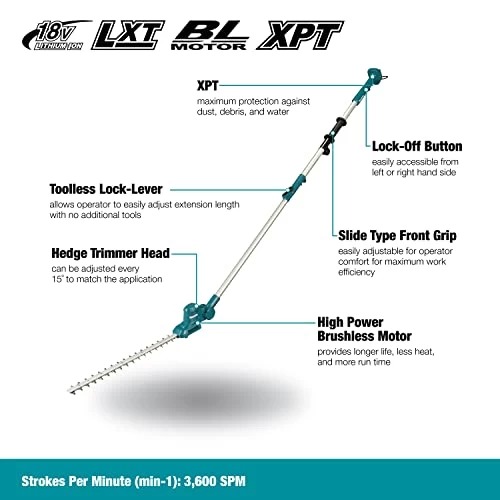 Makita DUN461WZ 18V LXT Brushless Cordless 18-1/8″ Telescopic Pole Hedge Trimmer With XPT (Tool Only) 2 Makita DUN461WZ 18V LXT Brushless Cordless 18-1/8″ Telescopic Pole Hedge Trimmer With XPT (Tool Only) - Image 2