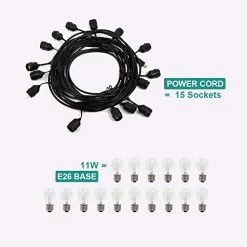 ADDLON 48ft Outdoor String Lights Commercial Great Weatherproof Strand 18 Edison Vintage Bulbs 15 Hanging Sockets UL… -Garden Supply Store 41t F862BR1L