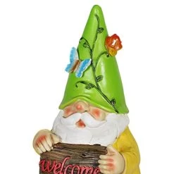 Exhart Solar Gardening Gnome Statue, LED Flower Hat, Durable Hand-Painted Resin Garden Décor, 5″x10″ -Garden Supply Store 41tDp3XLUUL