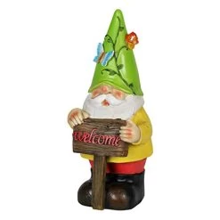 Exhart Solar Gardening Gnome Statue, LED Flower Hat, Durable Hand-Painted Resin Garden Décor, 5″x10″ -Garden Supply Store 41vcr21UNUL