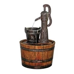 Water Fountain – Cistern Well Pump Wood Barrel Garden Decor Fountain – Outdoor Water Feature