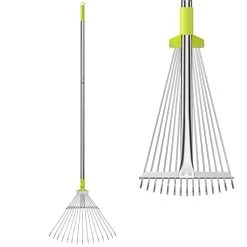 Adjustable Garden Leaf Rake 4.5ft, Collapsible Metal Yard Rake For Leaves With Expandable Head 7-16ā³, Collect Loose Debris For Lawns Camping Shrubs And Rose Bushes Heavy Duty