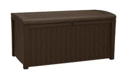 Keter Borneo 110 Gal. Plastic Outdoor Patio Storage Container Deck Box & Garden Bench, Brown