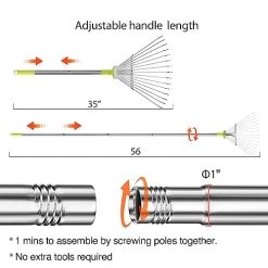 Adjustable Garden Leaf Rake 4.5ft, Collapsible Metal Yard Rake For Leaves With Expandable Head 7-16″, Collect Loose Debris For Lawns Camping Shrubs And Rose Bushes Heavy Duty -Garden Supply Store 41zgtd3PcNL