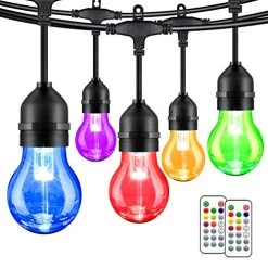 2-Pack 48FT RGB Outdoor String Lights, Dimmable Multicolor LED Patio Lights With 30+5 Shatterproof Plastic Bulbs, Remote…
