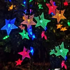 Solar String Lights 50LEDs With 3D Shaped Crystal Star Christmas Lights For St. Patrick’s Day Garden Patio Decorations…