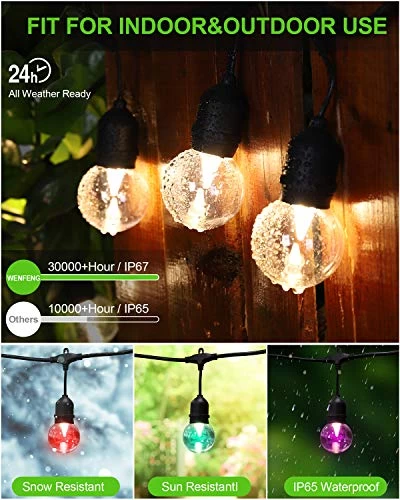 WENFENG 2 Pack RGB Colored LED Christmas Outdoor String Lights With Remote Control, Dimmable Shartterproof 30+5 G60… 3 WENFENG 2 Pack RGB Colored LED Christmas Outdoor String Lights With Remote Control, Dimmable Shartterproof 30+5 G60… - Image 3