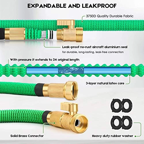 BAZOLOTA Garden Hose, Expandable 50FT Water Hose With 9 Function Nozzle, Flexible Gardening Hose With All Brass… 2 BAZOLOTA Garden Hose, Expandable 50FT Water Hose With 9 Function Nozzle, Flexible Gardening Hose With All Brass… - Image 2