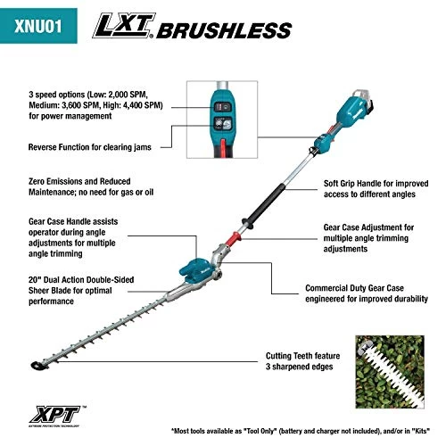 Makita XNU01Z Lithium-Ion Brushless Cordless, Tool Only 18V LXT 20″ Articulating Pole Hedge Trimmer, Teal 2 Makita XNU01Z Lithium-Ion Brushless Cordless, Tool Only 18V LXT 20″ Articulating Pole Hedge Trimmer, Teal - Image 2
