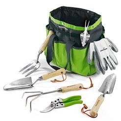 WORKPRO Garden Tools Set, 7 Piece, Stainless Steel Heavy Duty Gardening Tools With Wooden Handle, Including Garden Tote…