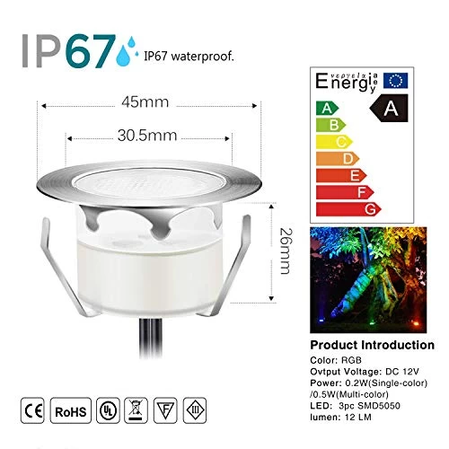 QACA Smart LED Deck Lights Kit WiFi Controlled Color Changeable, Φ1.38“ Outdoor IP67 Waterproof Low Voltage Step Lights… 6 QACA Smart LED Deck Lights Kit WiFi Controlled Color Changeable, Φ1.38“ Outdoor IP67 Waterproof Low Voltage Step Lights… - Image 6