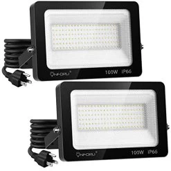 Onforu 2 Pack 100W LED Flood Light With Plug, 10000lm Super Bright LED Work Light, IP66 Waterproof Outdoor Security…