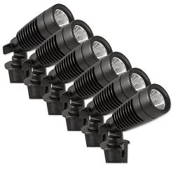 Moonrays 95536 1W Low Voltage LED Metal Spot Light Kit (6 Pack) Transformer, Connectors, 50 Feet Of Wire Black