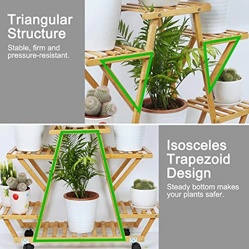Foldify Bamboo Plant Stand With Wheels Multi-Layer Rolling Plant Flower Pots Holder Display Shelf Indoor&Outdoor Unit… 4 Foldify Bamboo Plant Stand With Wheels Multi-Layer Rolling Plant Flower Pots Holder Display Shelf Indoor&Outdoor Unit… - Image 4