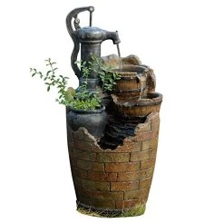Jeco Glenville Water Pump Cascading Water Fountain, Brown/Black