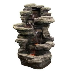 Sunnydaze Stacked Shale Rock Waterfall Fountain With LED Lights – Outdoor Rock Water Fountain For Patio, Backyard…