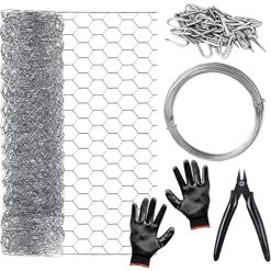 Chicken Wire Mesh, 13.7 X 196.8 Inch Poultry Wire Netting Hexagonal Galvanized Mesh With Gloves, Wire Cutters, Fence Nails, Cable Ties For Craft Projects, Pet Rabbit Chicken Wire Fencing