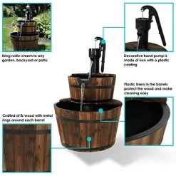 Sunnydaze Wood Barrel Outdoor Water Fountain With Hand Pump – 2-Tier Large Outside Cascading Waterfall Fountain Feature… -Garden Supply Store 517ppfeg9uL