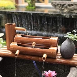 Bamboo Water Fountain Decorative Statue,Home Decor Ornaments,Bamboo Water Feature,Stone Trough Filter Crafts,Office…