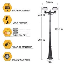 120W Solar Lamp Post Light Outdoor, 86″ Solar Powered Street Lights With 2-Head,Outdoor Solar Light For Front/Back Door, Street, Garden(with Pole) -Garden Supply Store 519eIHqy0oL