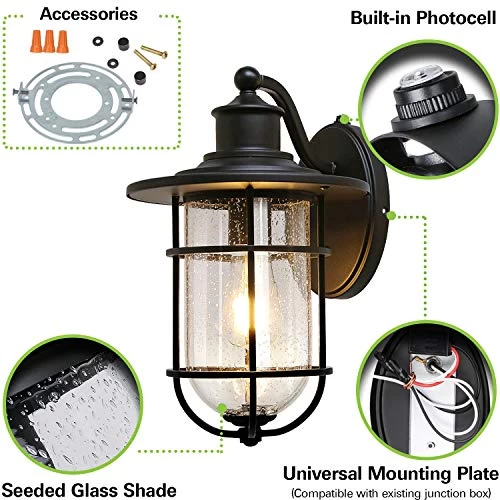 Outdoor Wall Light Fixture With Dusk To Dawn Photocell, Anti-Rust Waterproof Wall Lamp, Matte Black Wall Sconce With… 5 Outdoor Wall Light Fixture With Dusk To Dawn Photocell, Anti-Rust Waterproof Wall Lamp, Matte Black Wall Sconce With… - Image 5