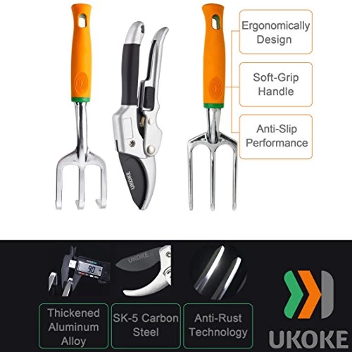 UKOKE UGP02G Aluminum Hand Gardrn Tool Kit, Orange, 12 Piece 4 UKOKE UGP02G Aluminum Hand Gardrn Tool Kit, Orange, 12 Piece - Image 4