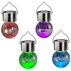 4 Pack Hanging Solar Lights Outdoor LED Solar Powered Crystal Colour Changing Ball Light Waterproof Rechargeable Lights…