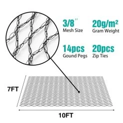 PatioGem Pond Netting, 4 Sizes, 7’ X 10’ Pond Netting For Koi Ponds, Durable & Sturdy Pond Net To Catch Leaves & Debris, Herons, Raccoons, Cats & Predators, Accessories Included (3/8” Mesh) -Garden Supply Store 51CScXSG0jL