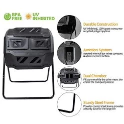 Garden Compost Bin From BPA Free Material, Dual Rotating Outdoor Composting Tumblers (43 Gallon,Black) -Garden Supply Store 51DKMkoLIeL