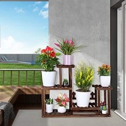 FOLDIFY Pine Wood Plant Stand Indoor Outdoor Multiple Flower Pot Holder Shelf Rack Higher And Lower Planter Display… -Garden Supply Store 51Euz gj7DL