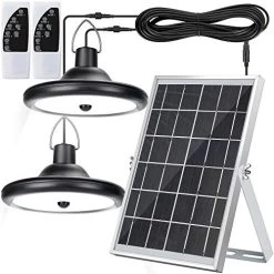 JACKYLED Motion Sensor Dual Head Solar Pendant Lights, 4 Modes Waterproof Shed Lights Indoor Outdoor Use, Remote & 16…