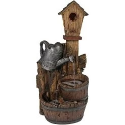 Sunnydaze Rustic Birdhouse Outdoor Water Fountain – Waterfall Fountain & Backyard Water Feature For Patio, Yard, & Lawn…