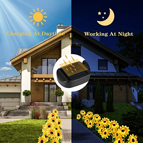 Outdoor Solar Garden Stake Lights,Upgraded LED Solar Powered Light With 3 Sunflower, Waterproof Solar Decorative Lights… 5 Outdoor Solar Garden Stake Lights,Upgraded LED Solar Powered Light With 3 Sunflower, Waterproof Solar Decorative Lights… - Image 5