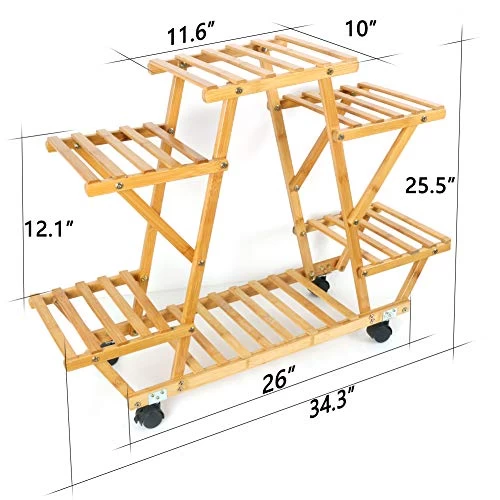 Foldify Bamboo Plant Stand With Wheels Multi-Layer Rolling Plant Flower Pots Holder Display Shelf Indoor&Outdoor Unit… 7 Foldify Bamboo Plant Stand With Wheels Multi-Layer Rolling Plant Flower Pots Holder Display Shelf Indoor&Outdoor Unit… - Image 7