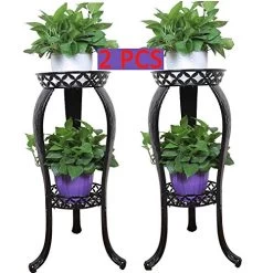 2Packs Metal Potted Plant Stand, Rustproof Decorative Flower Pot Rack With Indoor Outdoor Iron Art Planter Holders…