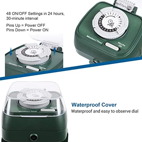 DEWENWILS Outdoor Mechanical Power Stake Timer, Waterproof, 6 Grounded Outlets(3 180°Rotatable), 6ft Extension Cord… 2 DEWENWILS Outdoor Mechanical Power Stake Timer, Waterproof, 6 Grounded Outlets(3 180°Rotatable), 6ft Extension Cord… - Image 2