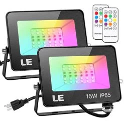 LE RGB Flood Lights 2-Pack, Color Changing LED Flood Lights With Remote Control, Waterproof And Dimmable Outdoor Lights…