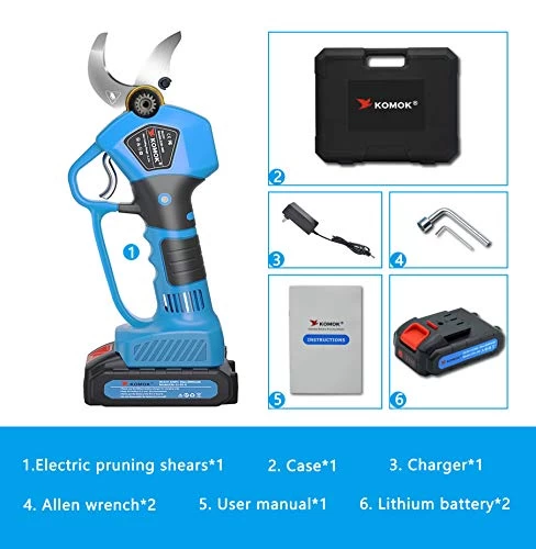 KOMOK Electric Pruning Shears Cordless Scissors,Power Hedge Trimmer Secateurs With 2 Rechargeable 2000mAh Batteries Tree… 5 KOMOK Electric Pruning Shears Cordless Scissors,Power Hedge Trimmer Secateurs With 2 Rechargeable 2000mAh Batteries Tree… - Image 5
