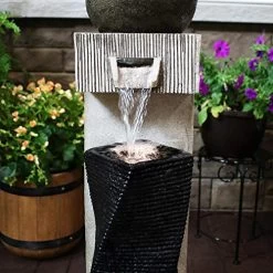 Sunnydaze Modern Vogue Outdoor Water Fountain With LED Lights, Garden Sphere & Column Waterfall Feature, 35-Inch Tall -Garden Supply Store 51MV2oJ9ZAL