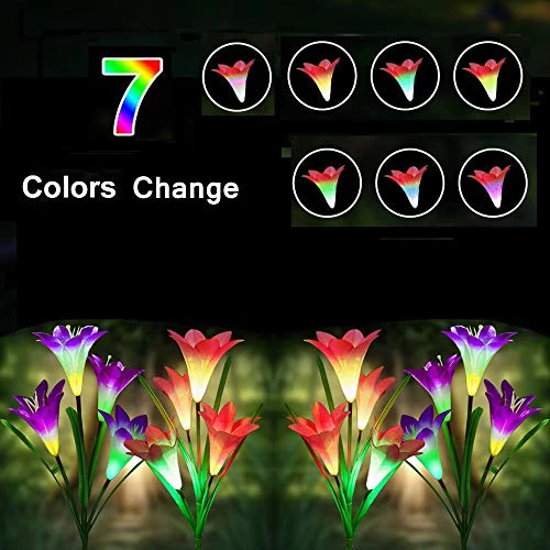 Solar Lights Outdoor – New Upgraded Solar Garden Lights, Multi-Color Auto-Changing 8 Bigger Lily Flower Decorative… 3 Solar Lights Outdoor – New Upgraded Solar Garden Lights, Multi-Color Auto-Changing 8 Bigger Lily Flower Decorative… - Image 3