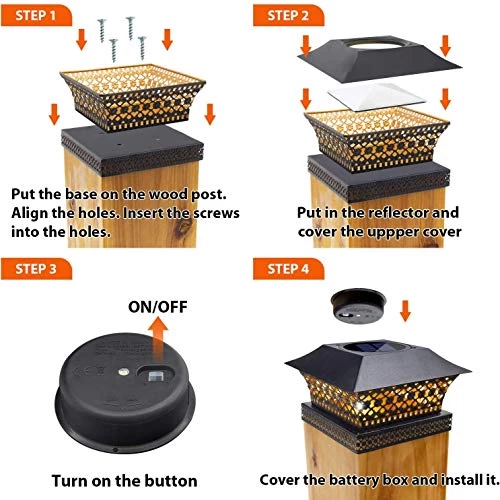 Siedinlar Solar Post Lights Outdoor Fence Deck Cap Light Solar Powered Metal Warm White LED Lighting Waterproof For… 5 Siedinlar Solar Post Lights Outdoor Fence Deck Cap Light Solar Powered Metal Warm White LED Lighting Waterproof For… - Image 5