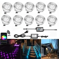 QACA Smart LED Deck Lights Kit WiFi Controlled Color Changeable, Φ1.38“ Outdoor IP67 Waterproof Low Voltage Step Lights…