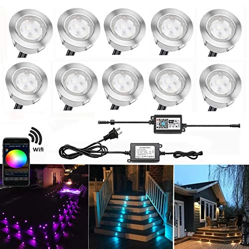 QACA Smart LED Deck Lights Kit WiFi Controlled Color Changeable, Φ1.38“ Outdoor IP67 Waterproof Low Voltage Step Lights… 1 QACA Smart LED Deck Lights Kit WiFi Controlled Color Changeable, Φ1.38“ Outdoor IP67 Waterproof Low Voltage Step Lights…